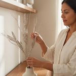 Rama Decorativa de 70 cm Champán con Hojas Caladas para Arreglos Navideños