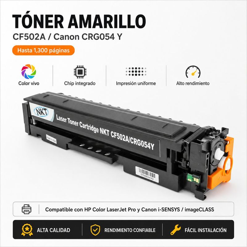 Cartucho de Tóner Láser Amarillo CF502A CRG054 Compatible con Impresoras HP y Canon