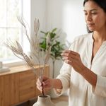 Rama Decorativa de 70 cm Champán con Hojas Caladas para Arreglos Navideños