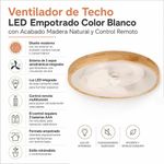 Ventilador de Techo LED Empotrado Color Blanco con Acabado Madera Natural y Control Remoto