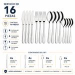Set de 16 Cubiertos Río de Acero Inoxidable para Servicio de Mesa Plateado