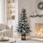 Árbol de Navidad Artificial Nevado de 1.52 Metros con 8 Funciones de Luz LED Cálida y Base