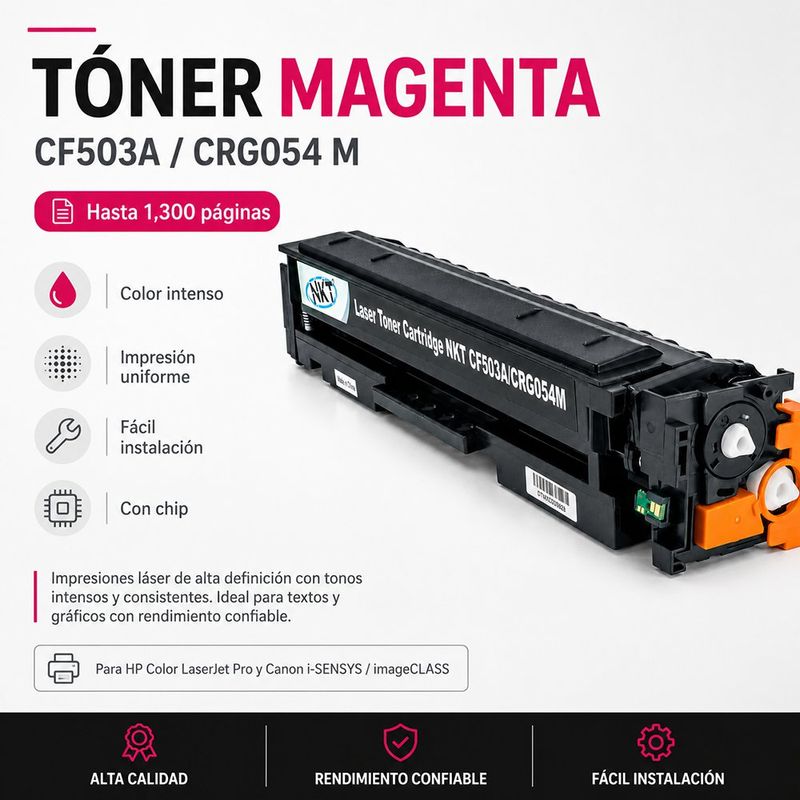 Cartucho de Tóner Láser Magenta CF503A CRG054 Compatible con Impresoras HP y Canon