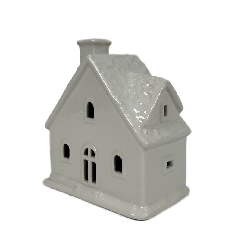 Casa Decorativa de Cerámica Blanca con Luz de 15.1 cm para Navidad