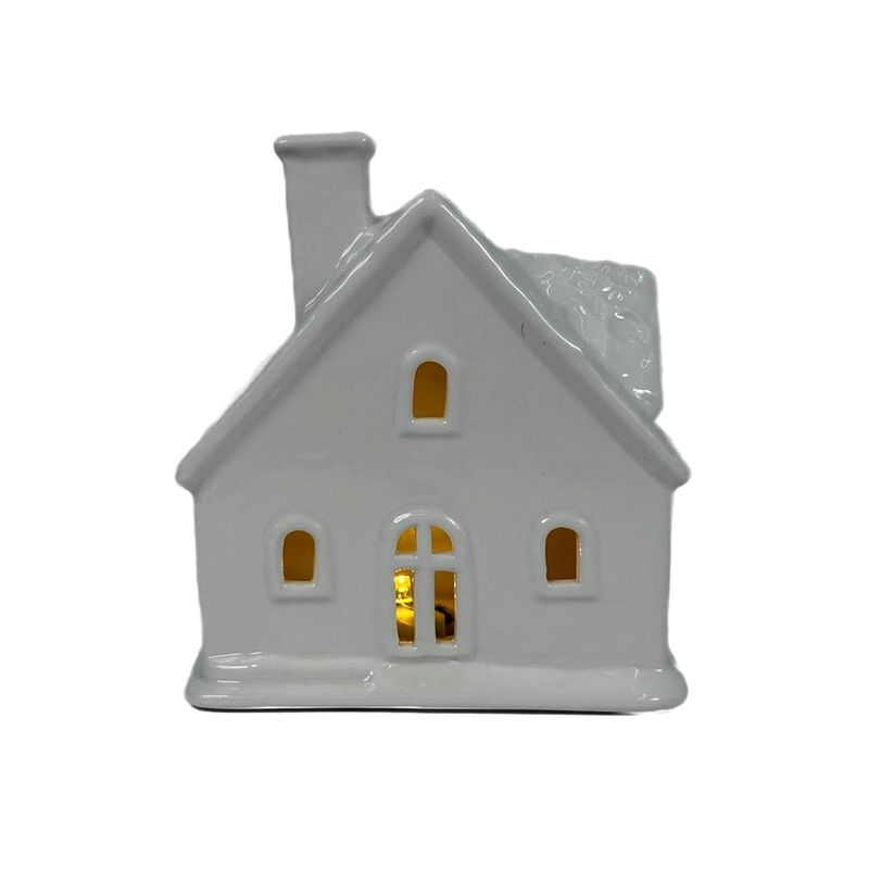Casa Decorativa de Cerámica Blanca con Luz de 15.1 cm para Navidad