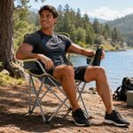 Silla para Acampar Plegable Gris con Porta Bebidas y Bolsa de Transporte