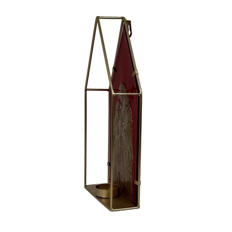 Portavela Decorativo Sagrada Familia en Metal Dorado y Rojo de 30.5 cm para Navidad