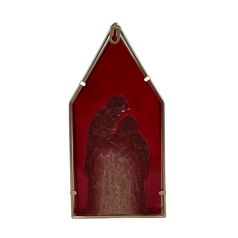 Portavela Decorativo Sagrada Familia en Metal Dorado y Rojo de 30.5 cm para Navidad