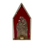 Portavela Decorativo Sagrada Familia en Metal Dorado y Rojo de 30.5 cm para Navidad