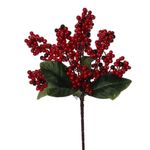 Rama de Bayas Decorativa Navideña Roja de Plástico y Hierro 38 cm para Arreglos