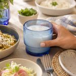 Vaso de Vidrio Reciclado 12 oz Artesanal Azul Traslúcido