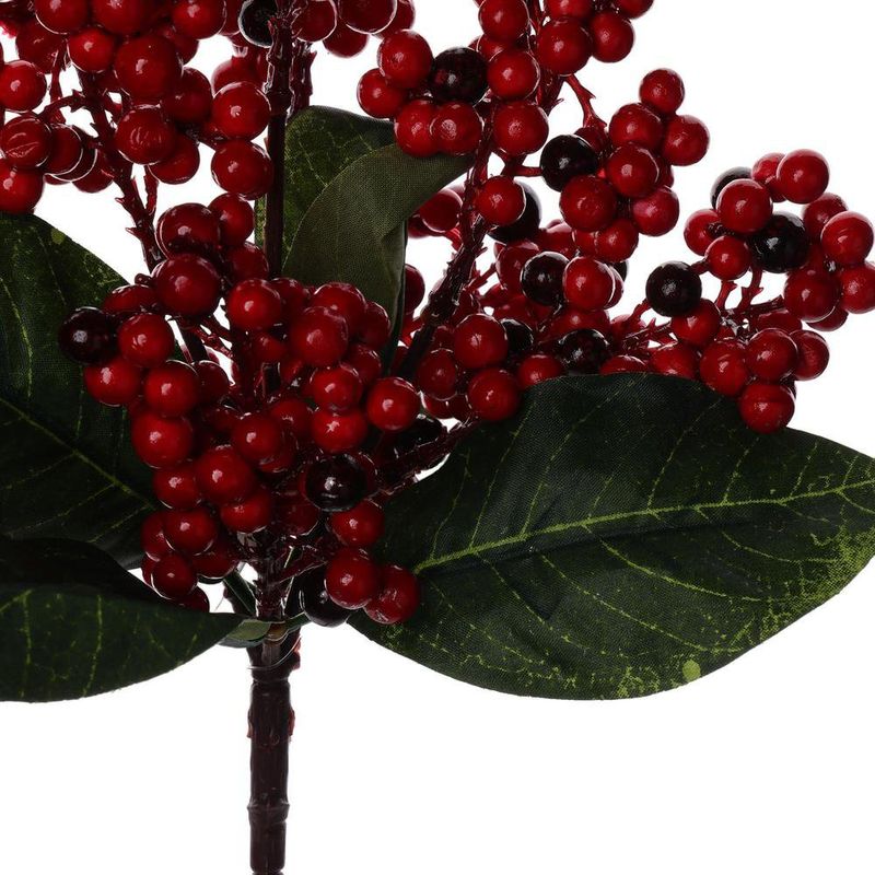 Rama de Bayas Decorativa Navideña Roja de Plástico y Hierro 38 cm para Arreglos