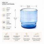 Vaso de Vidrio Reciclado 12 oz Artesanal Azul Traslúcido