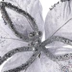 Flor Decorativa Navideña Plateada de Poliéster y Metal 30 cm para Arreglos