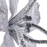 Flor Decorativa Navideña Plateada de Poliéster y Metal 30 cm para Arreglos