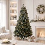 Árbol Navideño Artificial de 7.5 Pies con 650 Luces LED 11 Funciones y Switch de Pie Verde para Interior y Exterior