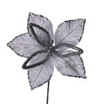 Flor Decorativa Navideña Plateada de Poliéster y Metal 30 cm para Arreglos