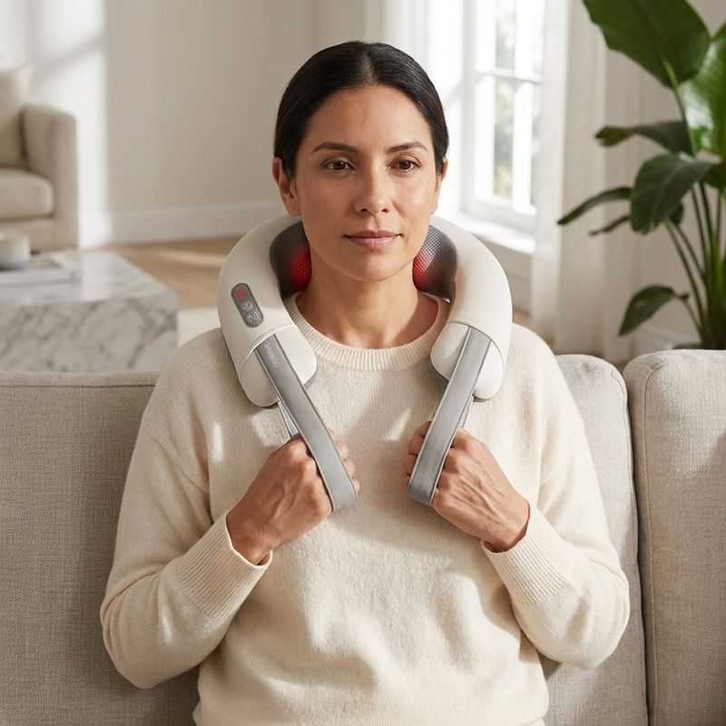 Masajeador Eléctrico para Cuello Tipo Shiatsu con Calor y Vibración Gris