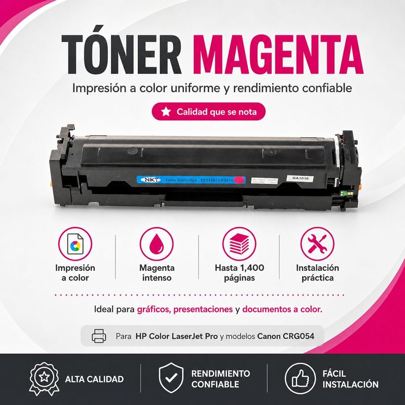 Tóner CF543A y CRG054M de Alto Rendimiento Color Magenta