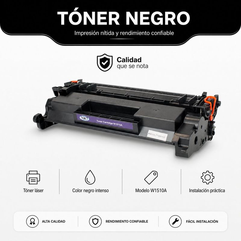 Tóner W1510A de Alto Rendimiento con Chip Color Negro