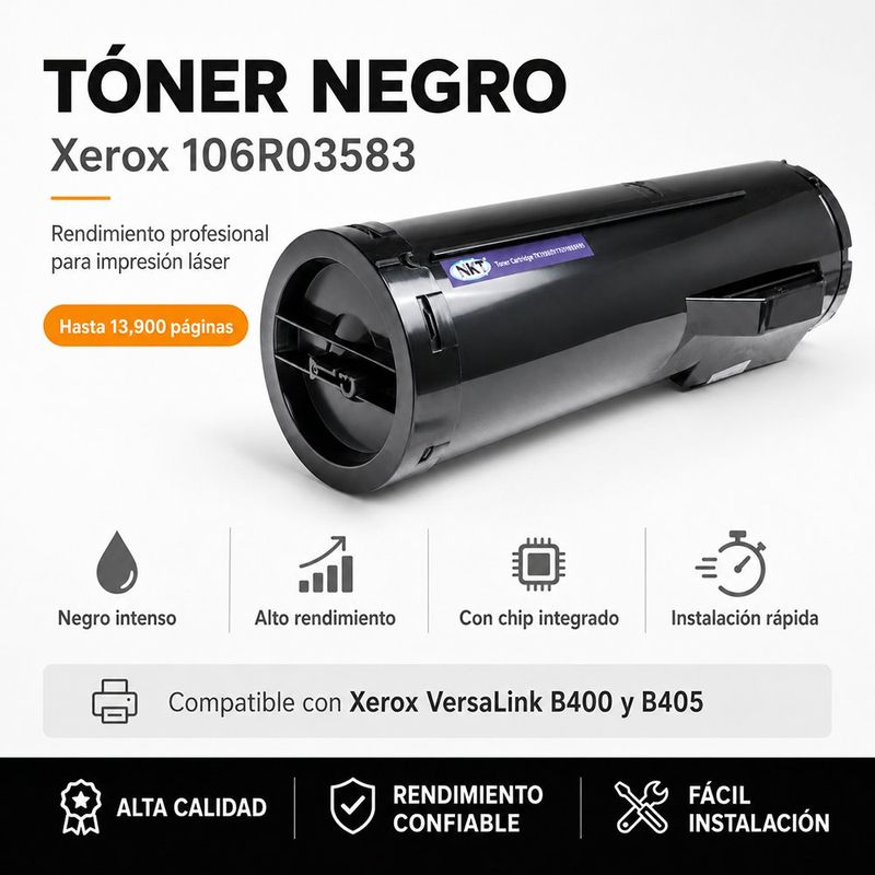Cartucho de Tóner Láser Negro 106R03583 Compatible con Xerox VersaLink B400 y B405