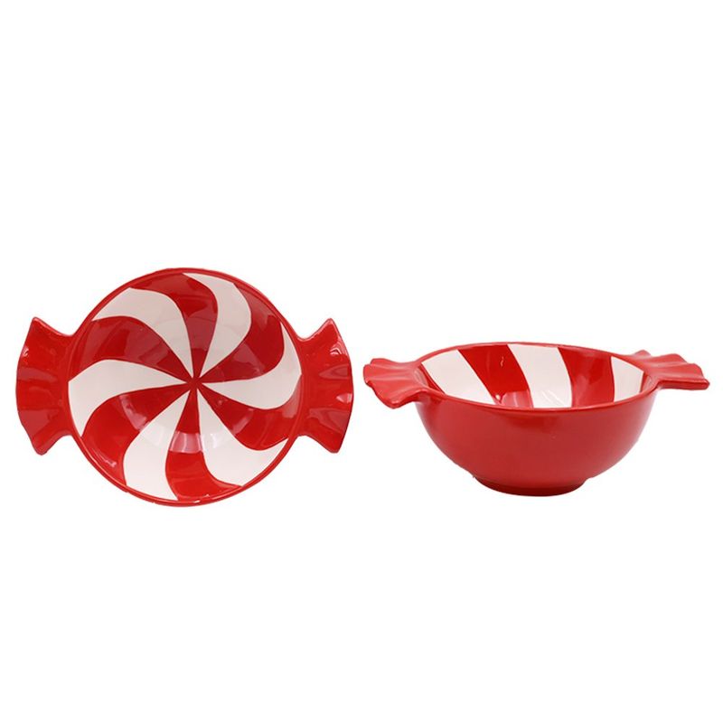 Bowl de Cerámica de Dolomita para Snacks Diseño Bastón Navideño Rojo y Blanco