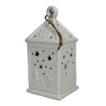 Linterna Decorativa de Cerámica Blanca de 19.5 cm para Navidad