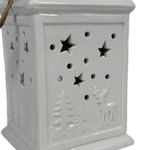 Linterna Decorativa de Cerámica Blanca de 19.5 cm para Navidad