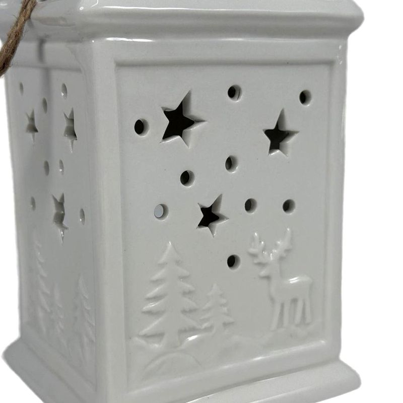 Linterna Decorativa de Cerámica Blanca de 19.5 cm para Navidad