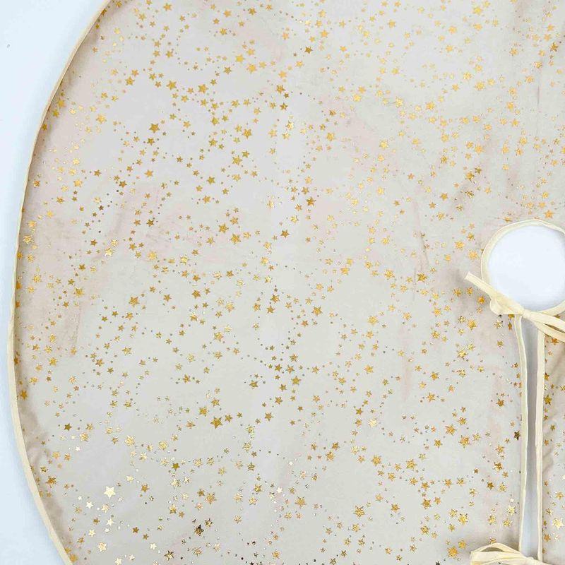 Falda para Árbol de Navidad 120 cm Beige con Estrellas Doradas