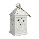 Linterna Decorativa de Cerámica Blanca de 19.5 cm para Navidad