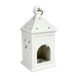 Linterna Decorativa de Cerámica Blanca de 19.5 cm para Navidad