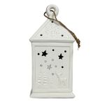 Linterna Decorativa de Cerámica Blanca de 19.5 cm para Navidad