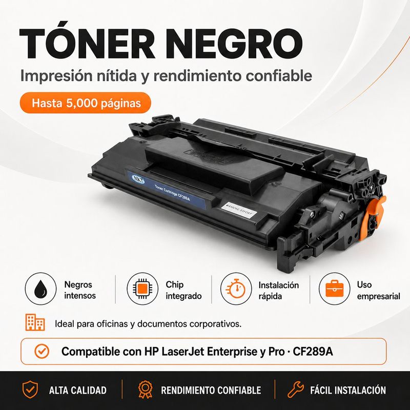 Tóner CF289A con Chip Integrado Color Negro