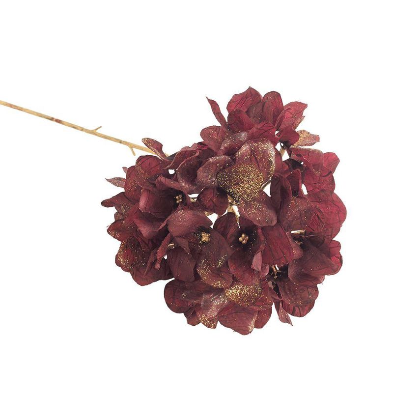 Pick Navideño de Hortensia Rojo Corinto con Tallo para Arreglos de 69 cm