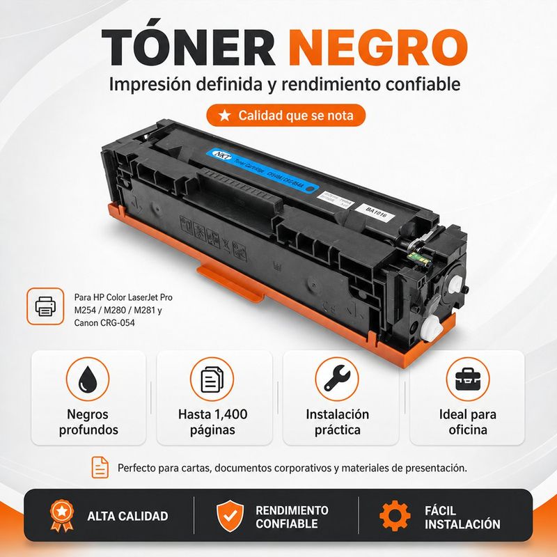 Cartucho de Tóner Láser Negro CF540A CRG054 Compatible con Impresoras HP y Canon