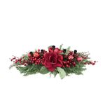 Candelero Navideño Triple con Magnolias y Follaje de 75 cm Burgundy y Verde