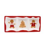 Plato Boquitero de Cerámica de Dolomita 3 Divisiones para Snacks Navideños Multicolor
