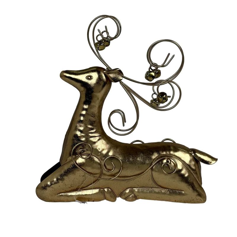 Reno Decorativo Navideño de Metal Dorado de 26.5 cm para Mesa