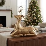 Reno Decorativo Navideño de Metal Dorado de 26.5 cm para Mesa