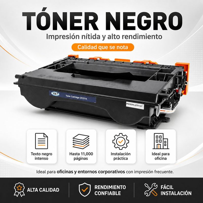 Cartucho de Tóner Láser Negro CF237A 37A Compatible con Impresoras HP LaserJet Enterprise