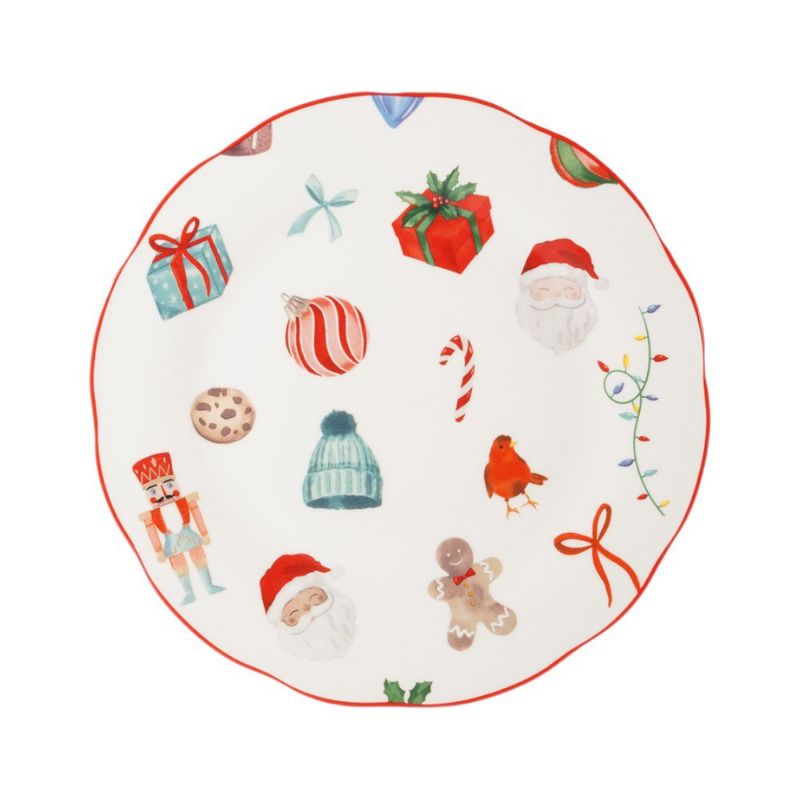 Vajilla Alegría de Porcelana 12 Piezas para Mesa Navideña Beige con Diseños Varios