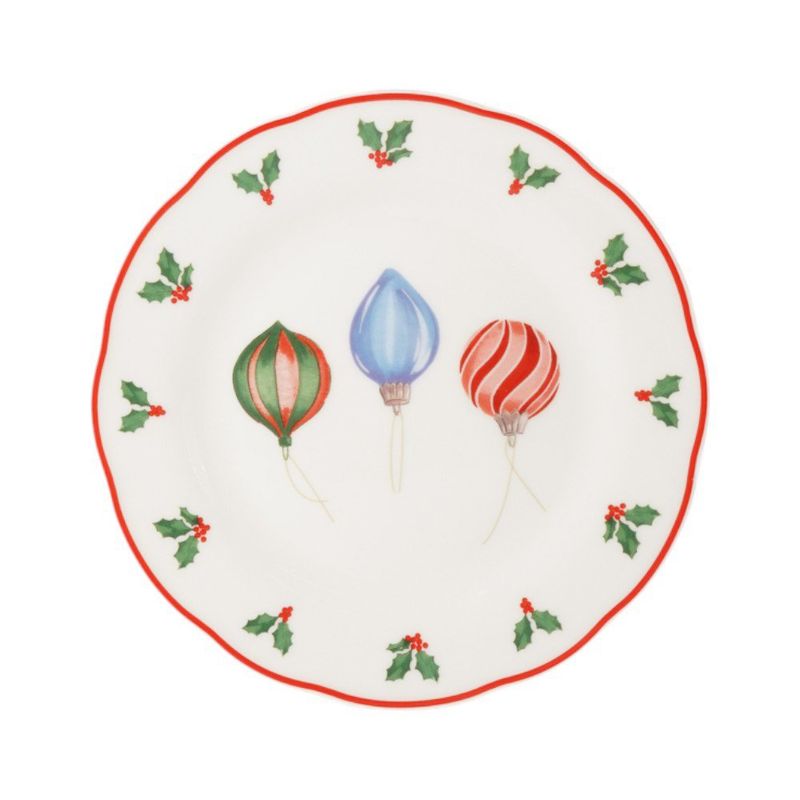 Vajilla Alegría de Porcelana 12 Piezas para Mesa Navideña Beige con Diseños Varios