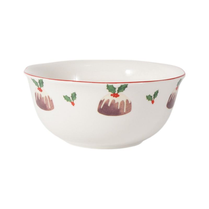 Vajilla Alegría de Porcelana 12 Piezas para Mesa Navideña Beige con Diseños Varios