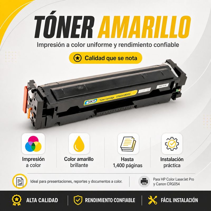 Tóner CF542A y CRG054Y de Alto Rendimiento Color Amarillo