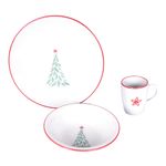 Vajilla de Gres 12 Piezas para Mesa Navideña Diseño Árbol Multicolor