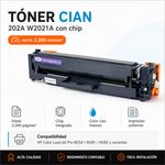 Tóner Original W2021A 202A con Chip para HP Color LaserJet Pro Color Cian