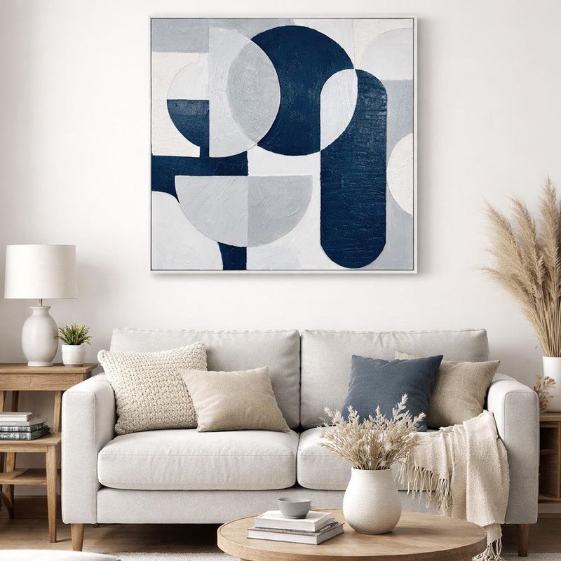 Cuadro Decorativo Abstracto Geométrico en Tonos Azules de 82 x 4.5 Cm