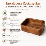 Ensaladera Rectangular de Madera 23 x 17 cm Color Natural