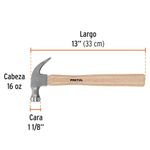 Martillo de Uña Curva Pulido Mango de Madera 16 oz